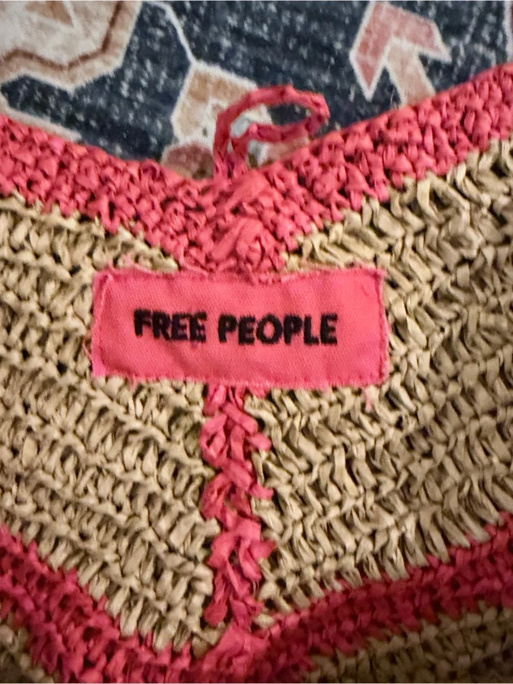 Free People Straw Tote with Coral Trim